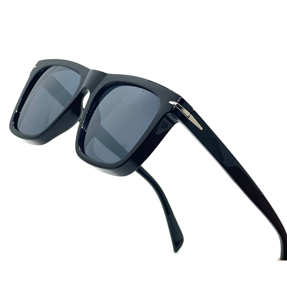 Square Sunglasses Black Frame‎ Gold Accent Black Lens Fashion Shades Street Wear